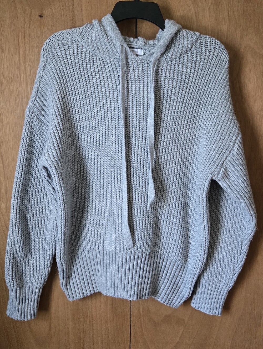 Nine West Light Gray Knit Hoodie Sweater